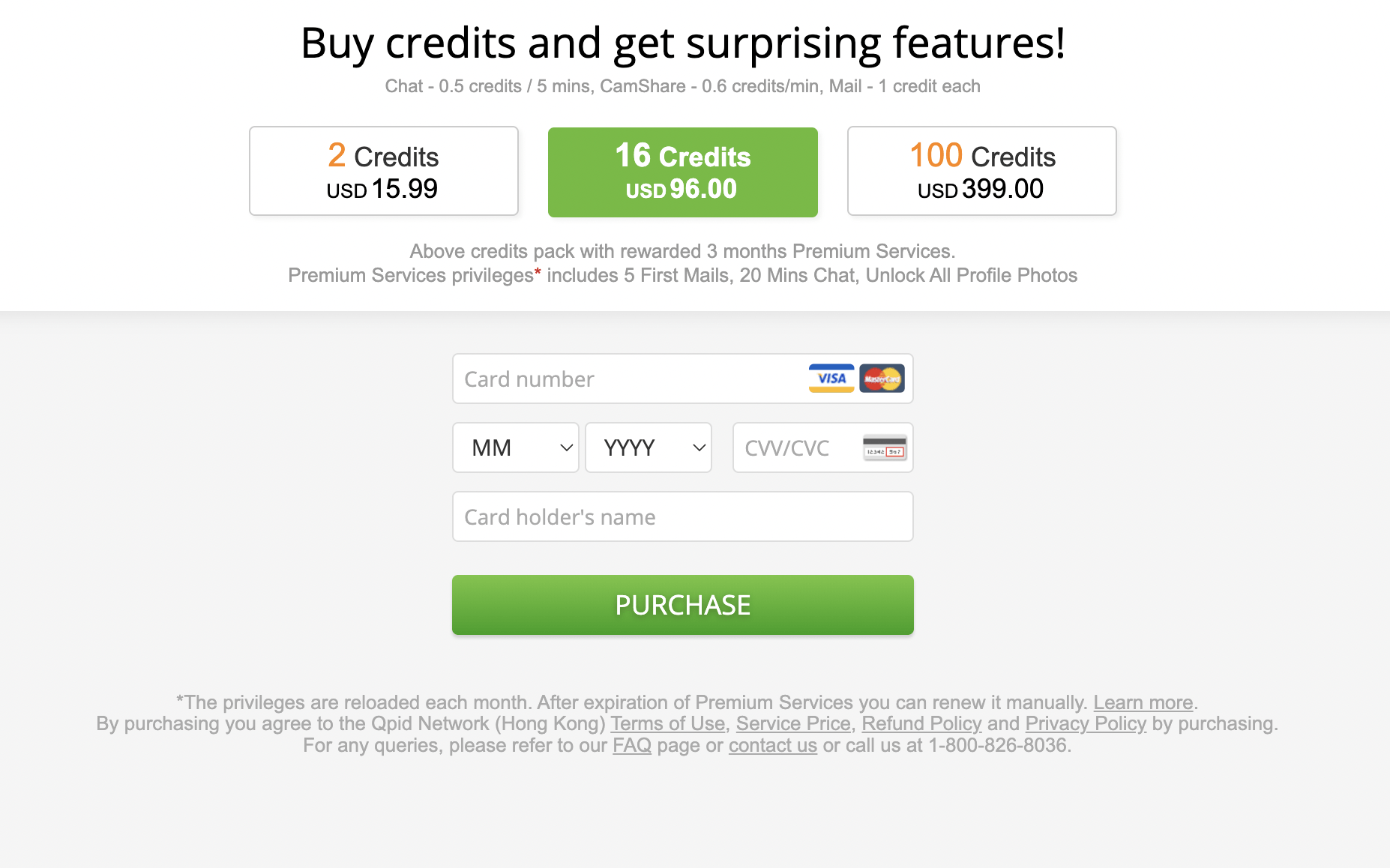 Credit purchase page on the MeetSlavicGirls site